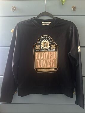 Scotch & Soda Black 'Clover Lover' Graphic Crewneck Sweater